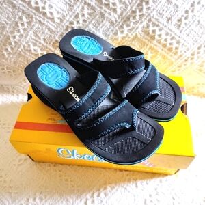 Skechers Cali Cyclers- Smash Hit Black and Blue Sporty Sandals, Size 5
